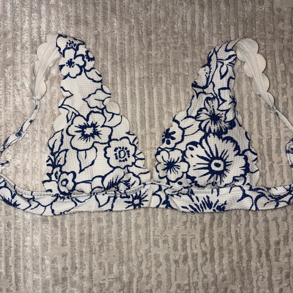 Aerie Blue and White Triangle Bikini Top